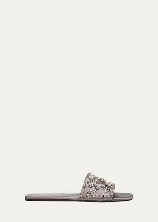 Miu Miu Embellished Satin Slide Sandals