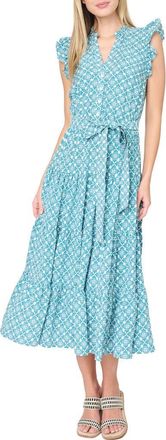 Gibsonlook Dianthus Sleeveless Maxi Dress in Teal Leaf Tile at Nordstrom, Size Xx-Small