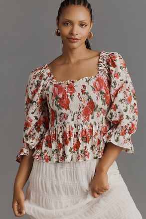 Conditions Apply Smocked Sweetheart Blouse