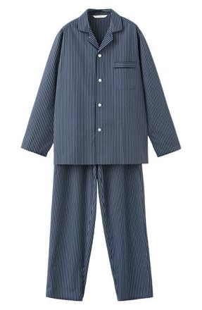 Mango Stripe Cotton Pajamas in Navy at Nordstrom, Size Medium