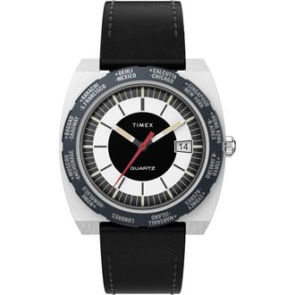 Timex World Time Reissue Mens Black Watch TW2V69500 Leather (archived) - One Size