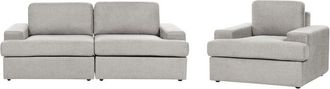 Beliani Classic 4 Seater Sofa Set Upholstered Polyester Fabric with Armchair Cushioned Backrest Thickly Padded Light Grey Alla