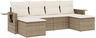 vidaXL Vidaxl - Juego De Sof&aacute;s Jard&iacute;n Con Cojines 6 Pzas Rat&aacute;n Sint&eacute;tico Beige