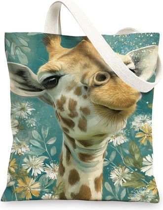Generic Giraffe Canvas Tote Bags, Artistic Giraffe Design Reusable Grocery Bags, Lightweight Washable Shoulder Strap Canvas Bags fo, Blue, 13x15 Inch