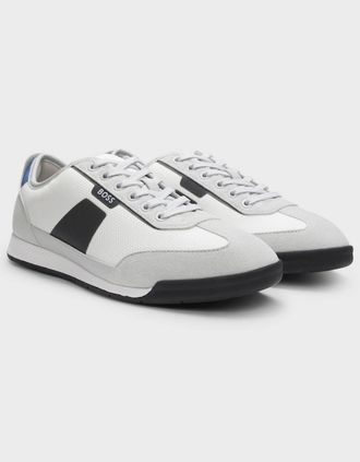 HUGO BOSS Mens BOSS Orange Nitan Mens Mixed Material Trainers with Ridged Outsole - Open Grey 064 - White - Size: 10