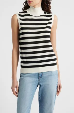 BOSS Fipini Mock Neck Wool Sweater Vest in Monochrome Stripe at Nordstrom, Size Xx-Large
