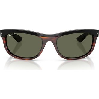 Ray-Ban 62mm Balorama Polarized Rectangle Sunglasses in Black On Havana /Green Polar at Nordstrom