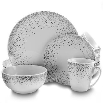 Gibson Platinum Dots 16 Piece Round Ceramic Dinnerware Set in Silver at Nordstrom