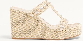 Valentino Garavani Sandalo Zeppa Rockstud In Nappa Laminata 90Mm Donna NATURALE/AVORIO/ORO/PLATINO 36