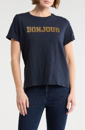Cinq &agrave; Sept Foil Bonjour Au Revoir Graphic T-Shirt in Navy/Gold Foil at Nordstrom Rack, Size Xx-Small