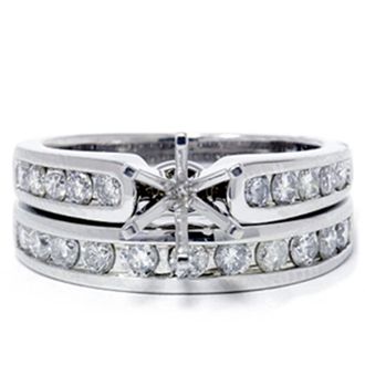 Pompeii3 1ct Diamond Engagement Matching Wedding Ring Setting 14K White Gold Size Selectable