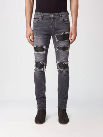 Philipp Plein Jeans skinny fit in denim di cotone con effetto usurato