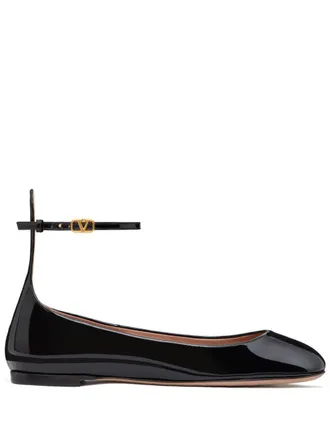 Valentino Garavani Tan-Go patent-leather ballerina shoes - women - Calf Leather/Lambskin/Goat Skin/Metal/Patent Calf Leather - 37.5 - Black