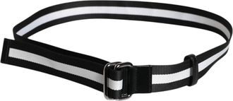 Dolce & Gabbana Mens Black Yellow Logo Striped Metal Buckle Belt Nylon