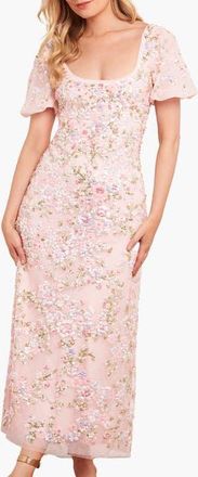 Needle & Thread Dream Garland Puff Sleeve Ankle Gown in Seashell/multi at Nordstrom, Size 10
