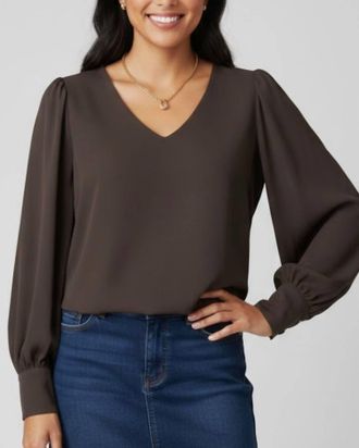 Karen Kane Phaedra Puff Sleeve V-Neck Top In Brown