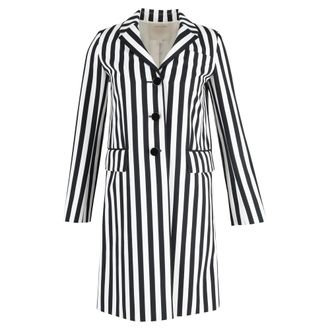 Marc Jacobs Marc Jacobs Gestreepte Print Enkele-Breasted Trenchcoat in Zwart en Wit Wol