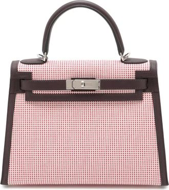 Hermès 2022 Toile Quadrille and Swift Kelly II Sellier 28 satchel - women - Calf Leather/Canvas/Leather - One Size - Red