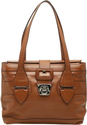 Ferragamo Brown Leather Shoulder Bag Tote Bag (Pre-Owned)