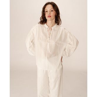 Grace & Mila Geborduurde blouse met strikhals, PERSIA