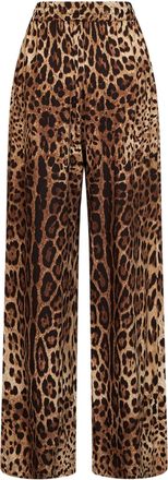 Dolce & Gabbana Womens Wide-Leg Trousers Leo Print Multicolour Cotton