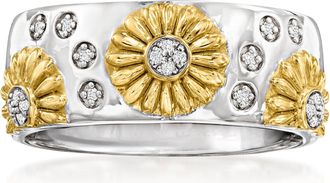 Ross-Simons Diamond Sunflower Ring in Sterling Silver and 18kt Gold Over Sterling
