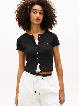 Tommy Jeans Kurzarmshirt TOMMY JEANS TJW SS RIB TOP IM, Damen, Gr. XL (42), schwarz, Rippware, Obermaterial: 95% Baumwolle, 5% Elasthan, unifarben, figurbetont no
