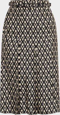 Valentino Garavani Toute La V Silk Twill Belted Skirt