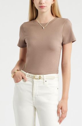 Nordstrom Pima Cotton Blend Crewneck T-Shirt in Brown Lentil at Nordstrom, Size Xx-Small