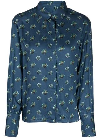 Maison Kitsun&eacute; floral-print long-sleeve shirt - women - Viscose - 38 - Blue