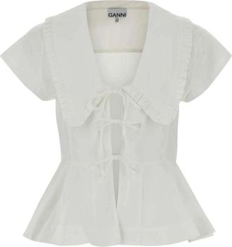 Ganni Blouse in Cotton Poplin - Dames - Blouses - Wit - S - Katoen - Overhemden