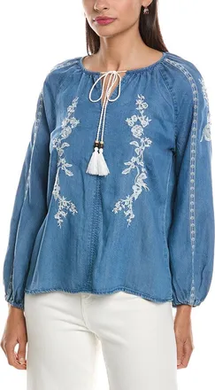 Nanette Lepore Embroidered Tie Neck Blouse