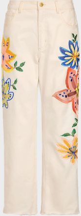 Ramy Brook Amber Floral Embroidered Straight-Leg Jeans