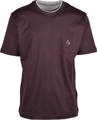 Eleventy Burgundy Crew Neck Chest Pocket Cotton T-Shirt