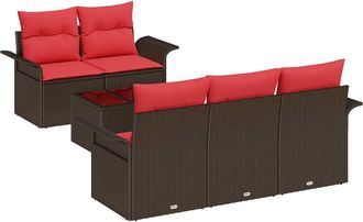 vidaXL Conjunto De Sof&aacute; De Jard&iacute;n 6 Uds. Beige Y Rojo Rat&aacute;n Sint&eacute;tico Vidaxl