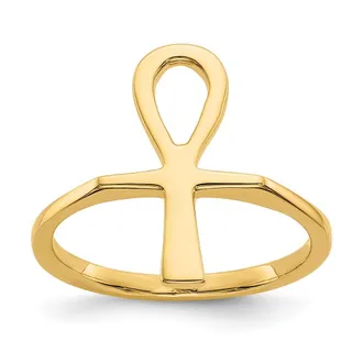 Diamond2Deal 14k Yellow Gold Polished Ankh Egyptian Cross Ring