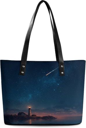 Generic Lighthouse Night Starry Sky Tote Bags for Women Cute Shoulder Purses Handbags