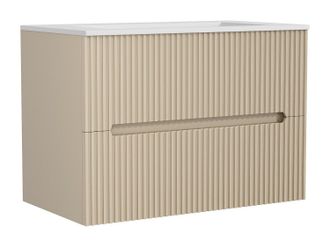 Vente-Unique Mueble de ba&ntilde;o suspendido con lavabo para encastrar - Estriado beige - 80 cm - PAVANI