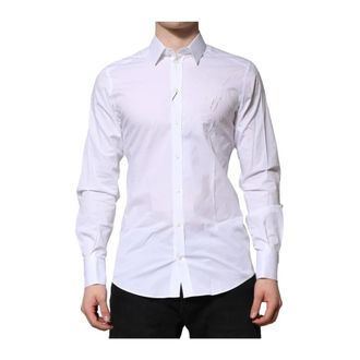 Dolce & Gabbana Camicia Gold-fit in Cotone con Stampa Logo - - Shirts - Uomo - Bianco - L