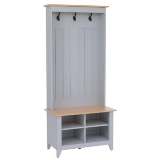 Hhg [nunca Usado] Aparador Hhg-680, Aparador De Pie Con Estante Para Zapatos Y Banco, 3 Ganchos Y 4 Compartimentos, Melamina, 170 X 76 X 39 Cm, Gris Claro