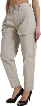 Dolce & Gabbana Womens Beige Cotton High Waist Tapered Pants