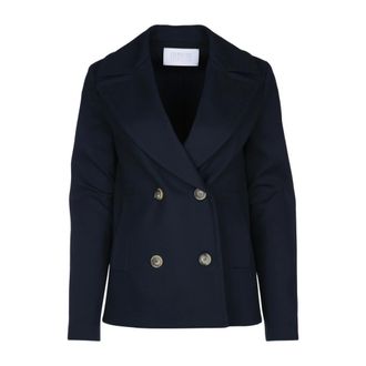 Harris Wharf London Jassen, Dames, Blauw, S, Dames Peacoat Gemaakt met Loro Piana