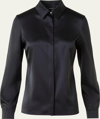 Akris Stretch Silk Satin Button-Down Blouse