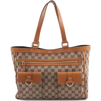 Gucci Abbey Beige Brown Gg Canvas Leather Tote Bag (Pre-Owned)