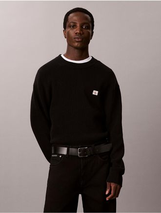 Calvin Klein Jeans Calvin Klein Mens Woven Monologo Waffle Knit Sweater - Black - 2XL