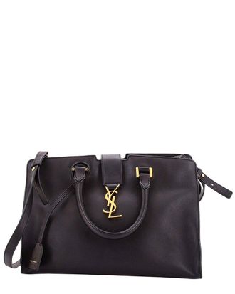 Saint Laurent Black Sheep Leather Monogram Cabas Small (Authentic Pre-Loved)