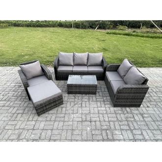 Fimous Patio Garden Furniture Sets Wicker 7 Seater Outdoor Rattan Furniture Sofa Sets with Rectangular Coffee Table Reclining Chair Love seat Sofa - Fimous