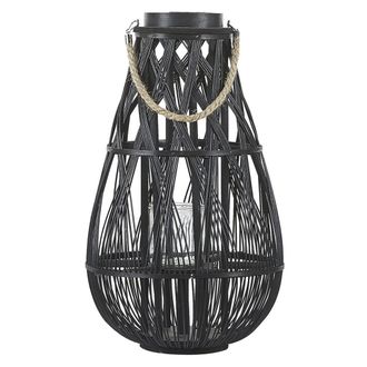 Beliani Linterna De Madera De Bamb&uacute; Negro Y Cristal 56 Cm Interior Exterior Escandinavo Tonga
