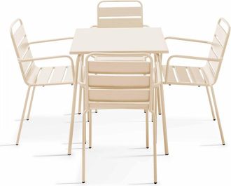 Oviala Conjunto mesa de jard&iacute;n cuadrada y 4 sillas acero marfil