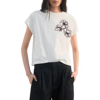 Mango Floral Embroidered T-Shirt in Off White at Nordstrom, Size X-Small